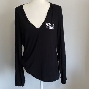 Pink Black V-Neck Tshirt Long Sleeve